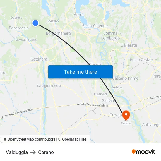Valduggia to Cerano map