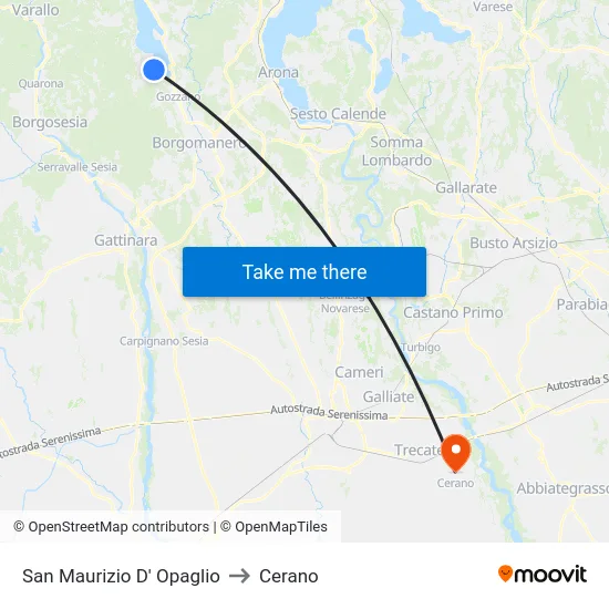 San Maurizio D' Opaglio to Cerano map