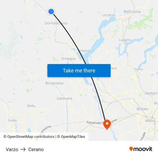 Varzo to Cerano map