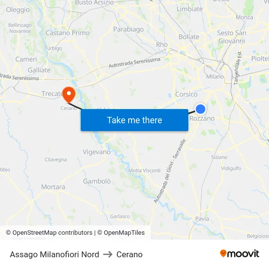 Assago Milanofiori Nord to Cerano map