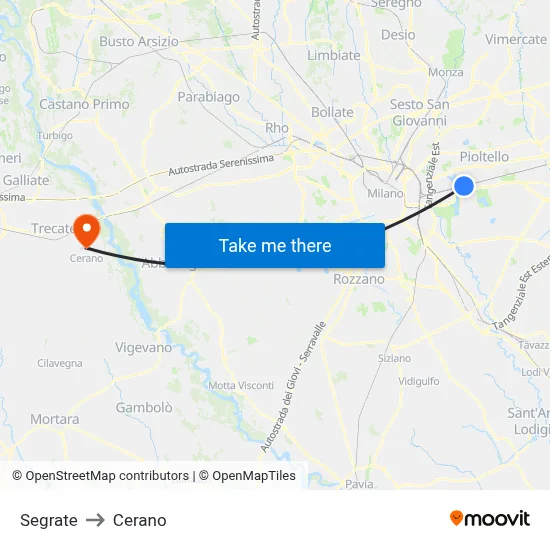 Segrate to Cerano map