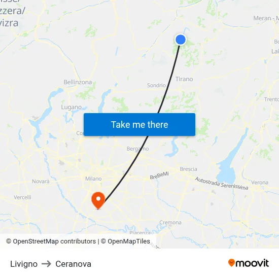 Livigno to Ceranova map