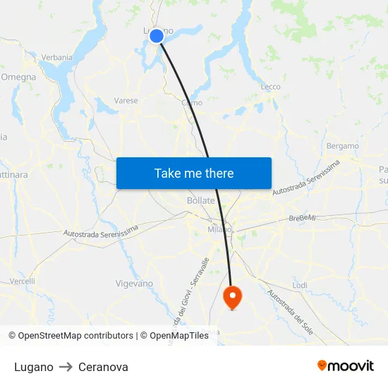 Lugano to Ceranova map
