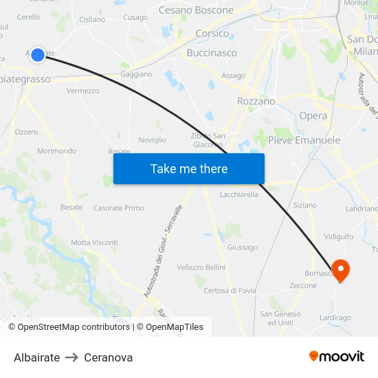 Albairate to Ceranova map