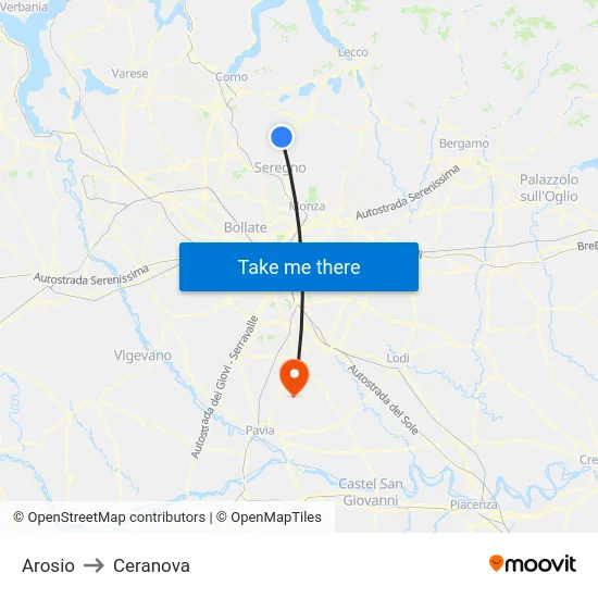 Arosio to Ceranova map