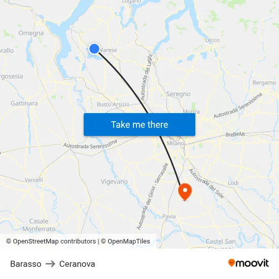 Barasso to Ceranova map
