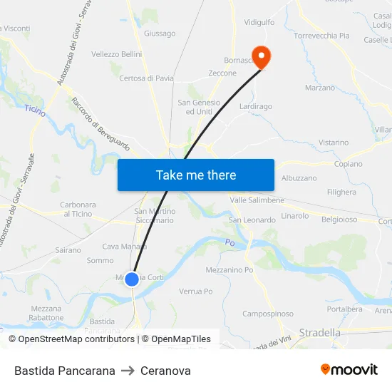 Bastida Pancarana to Ceranova map