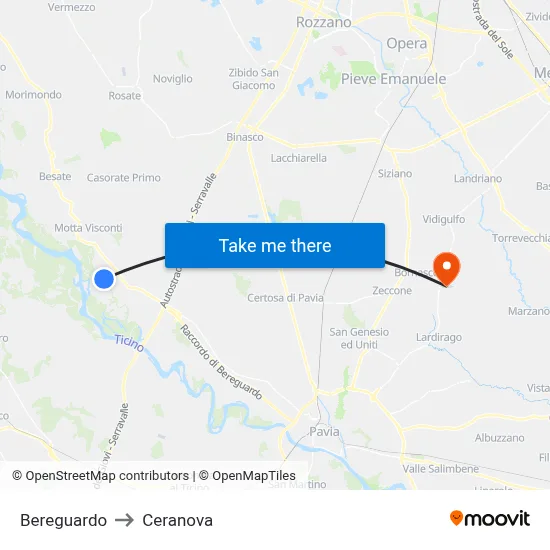 Bereguardo to Ceranova map