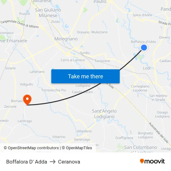 Boffalora D'Adda to Ceranova map