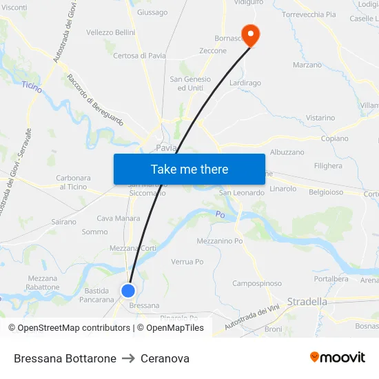 Bressana Bottarone to Ceranova map