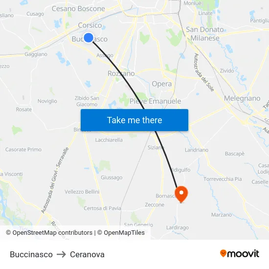 Buccinasco to Ceranova map