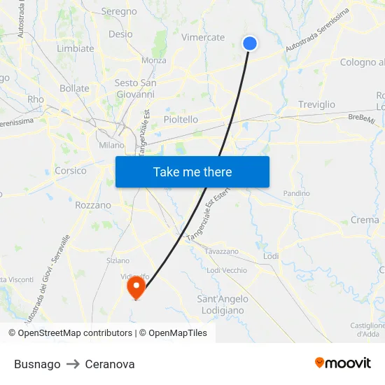 Busnago to Ceranova map