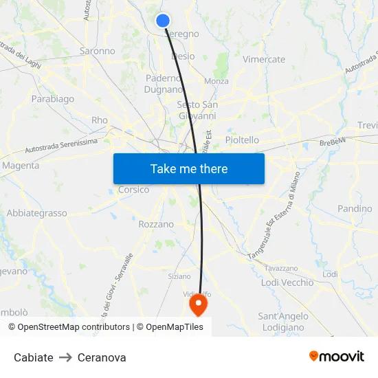 Cabiate to Ceranova map