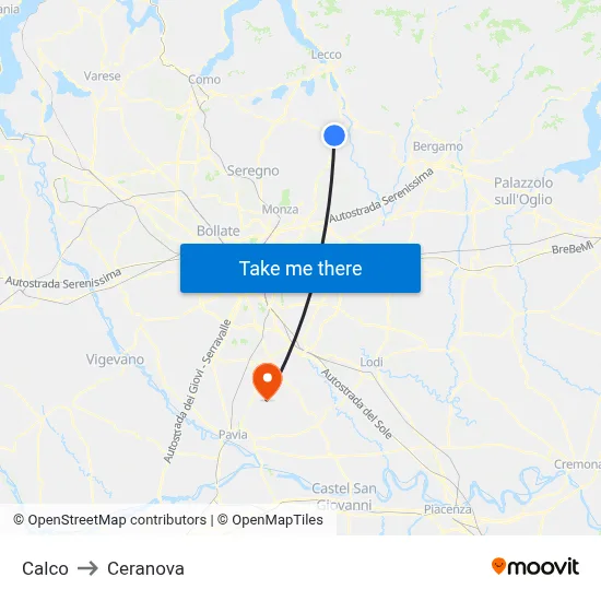 Calco to Ceranova map