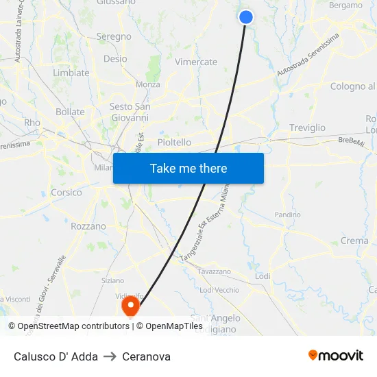 Calusco d'Adda to Ceranova map