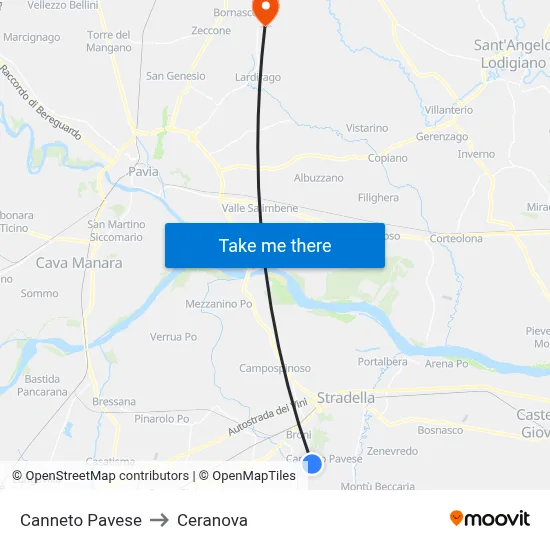 Canneto Pavese to Ceranova map