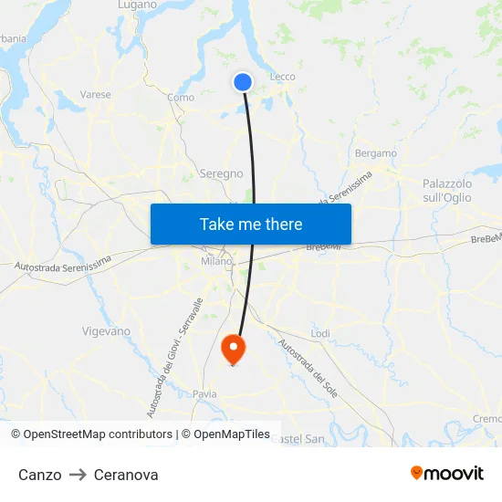 Canzo to Ceranova map