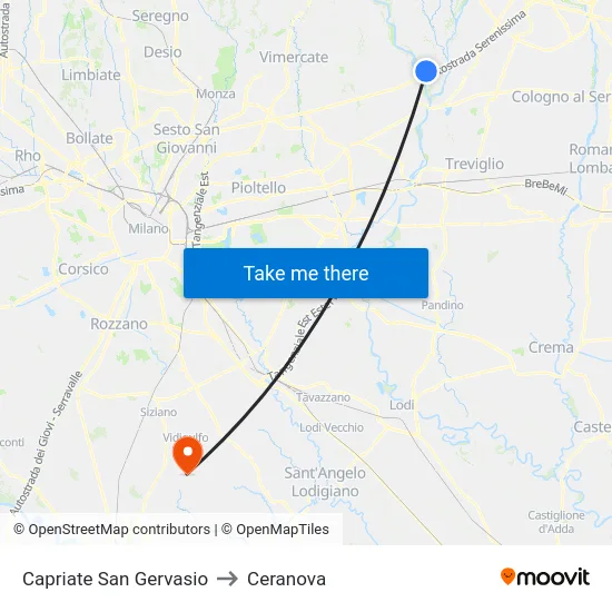 Capriate San Gervasio to Ceranova map