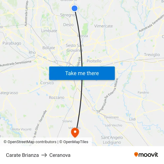 Carate Brianza to Ceranova map