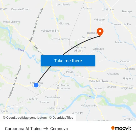 Carbonara Al Ticino to Ceranova map