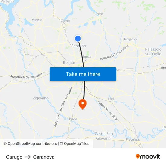 Carugo to Ceranova map