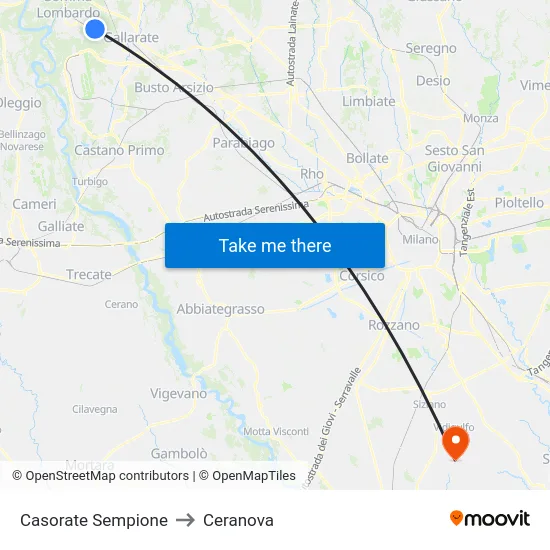 Casorate Sempione to Ceranova map