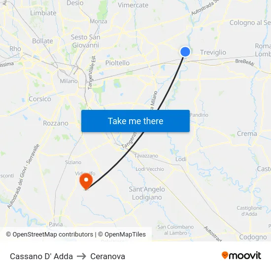 Cassano D' Adda to Ceranova map