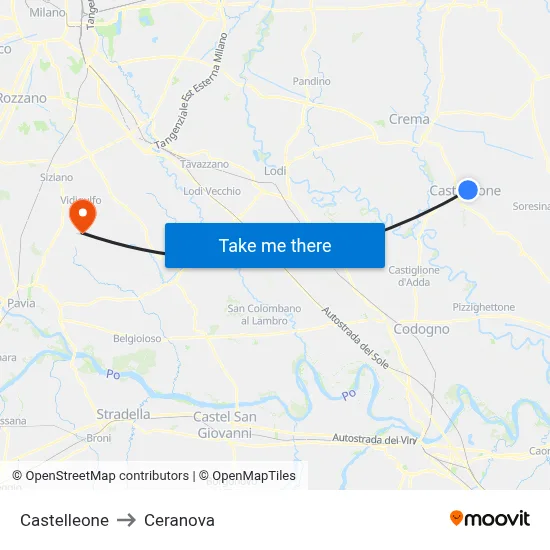 Castelleone to Ceranova map