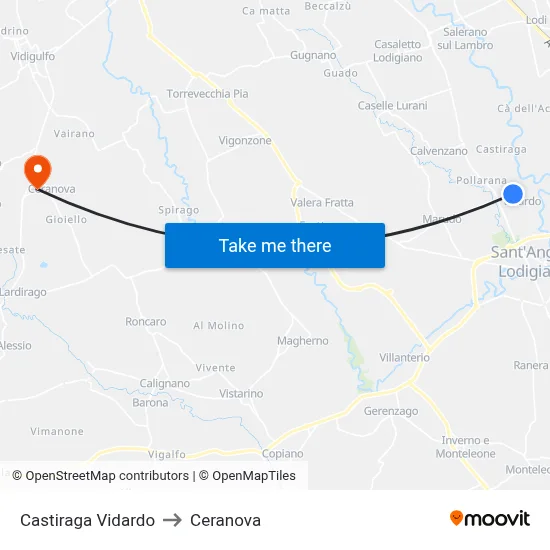 Castiraga Vidardo to Ceranova map