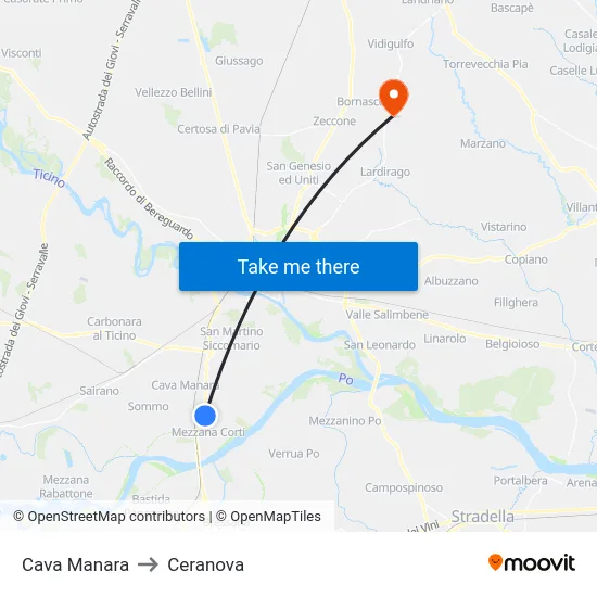 Cava Manara to Ceranova map