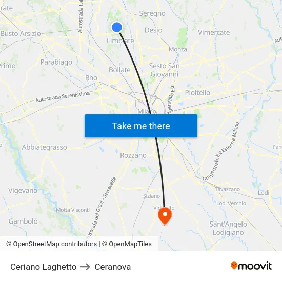 Ceriano Laghetto to Ceranova map