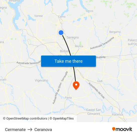 Cermenate to Ceranova map