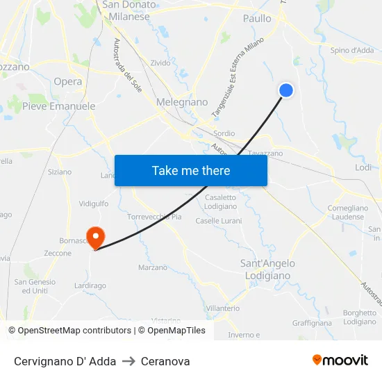 Cervignano d'Adda to Ceranova map