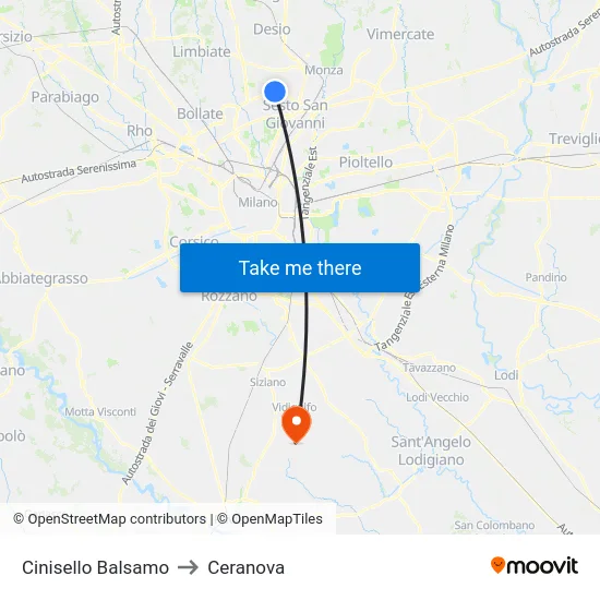 Cinisello Balsamo to Ceranova map
