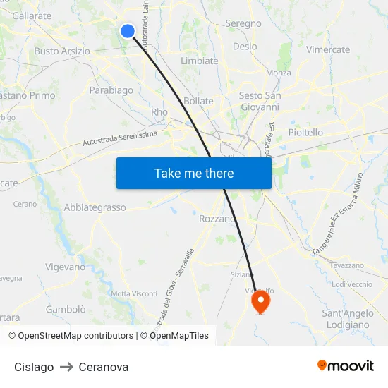 Cislago to Ceranova map