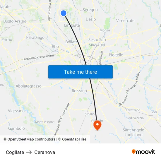 Cogliate to Ceranova map
