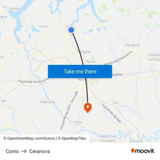 Como to Ceranova map