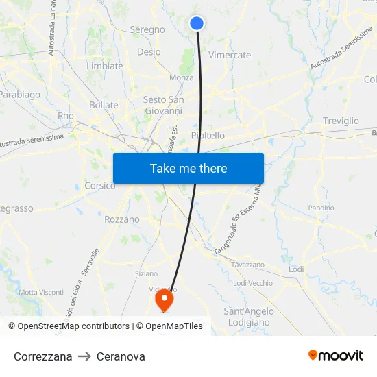 Correzzana to Ceranova map