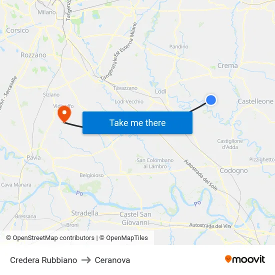 Credera Rubbiano to Ceranova map