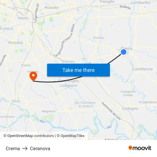 Crema to Ceranova map