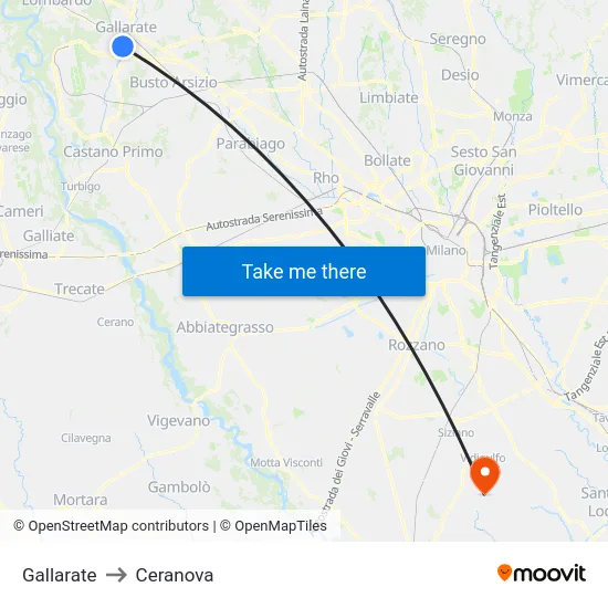 Gallarate to Ceranova map