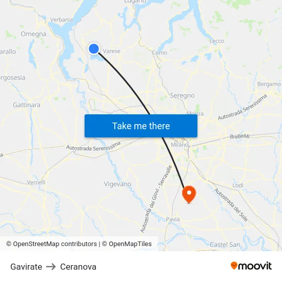 Gavirate to Ceranova map