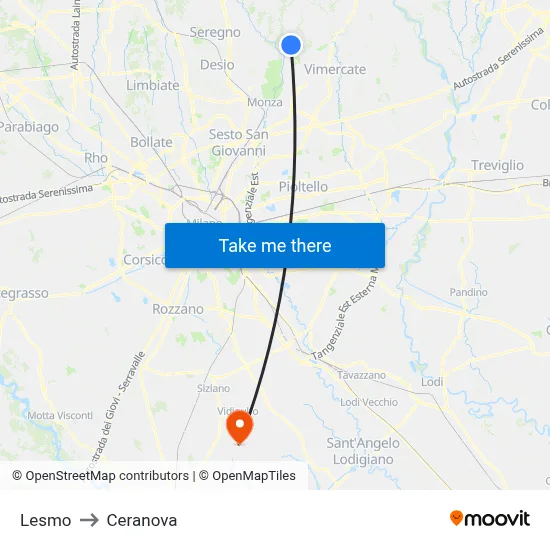 Lesmo to Ceranova map