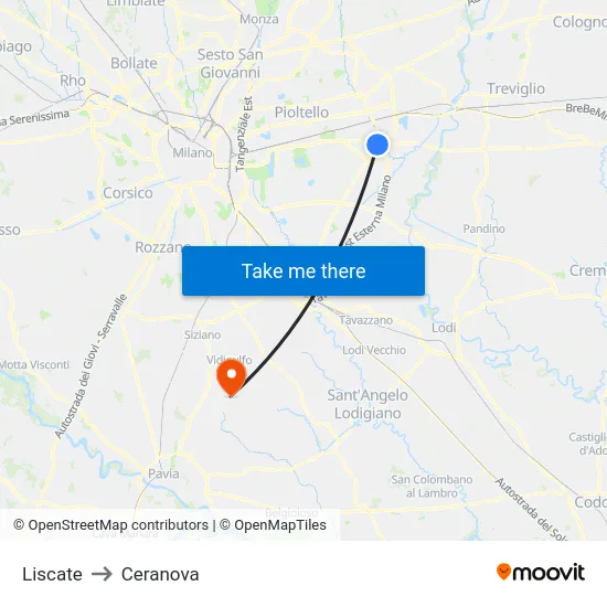 Liscate to Ceranova map