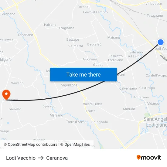 Lodi Vecchio to Ceranova map