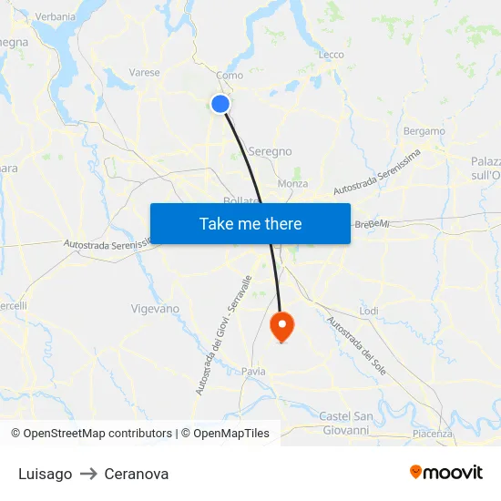 Luisago to Ceranova map