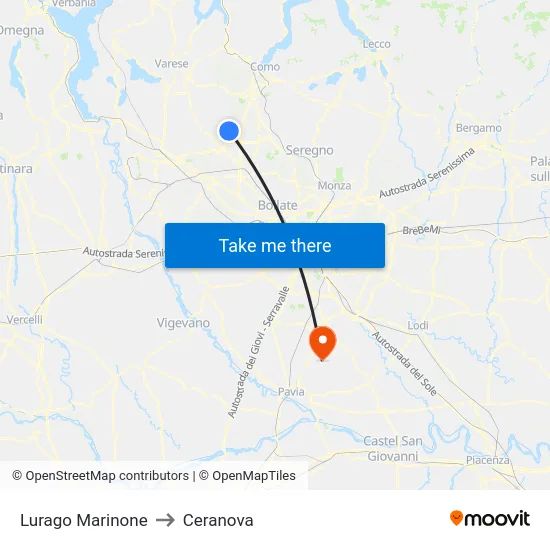 Lurago Marinone to Ceranova map