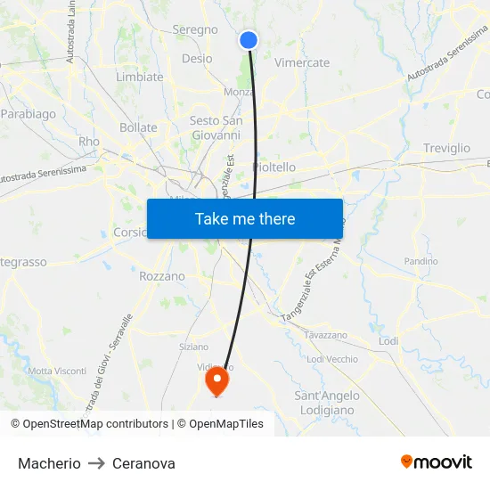 Macherio to Ceranova map