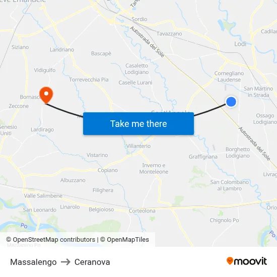 Massalengo to Ceranova map