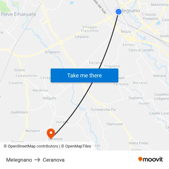 Melegnano to Ceranova map